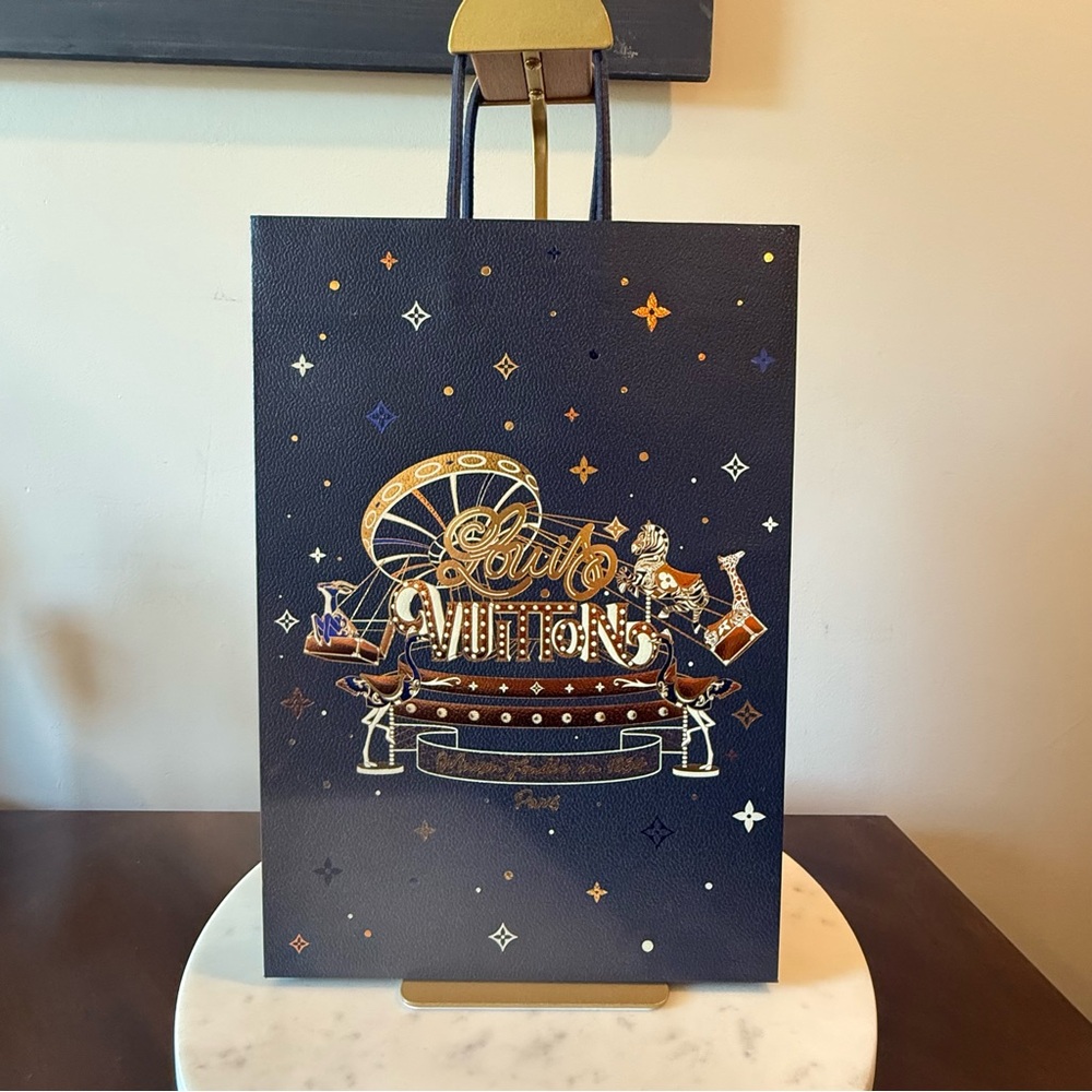 Louis Vuitton Navy and Gold Gift Bag (2024 Christmas Packaging)